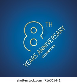 Anniversary 8th years celebration logo gold blue greeting card