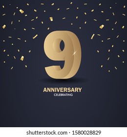 Anniversary 9. gold 3d numbers. Poster template for Celebrating anniversary event party. Vector illustration - Vector