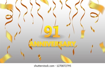 Anniversary 91 gold 3d numbers - Template illustration fot celebrating . logotype for booklet, cover, flyer poster
