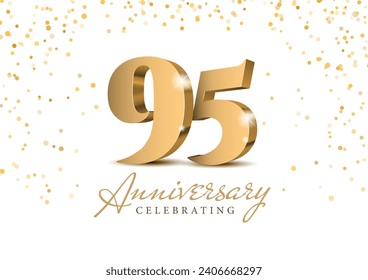 Anniversary 95. gold 3d numbers. Poster template for Celebrating 95th anniversary event party. Vector illustration