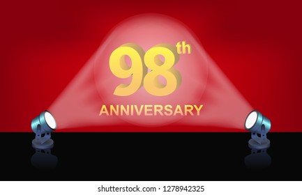 Anniversary 98 gold 3d numbers studio layer - Template illustration fot celebrating . logotype for booklet, cover, flyer poster lights