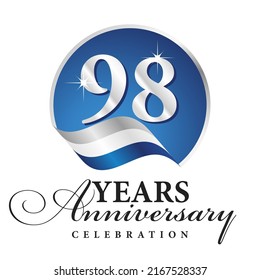 Anniversary 98 years celebration logo silver white blue ribbon background