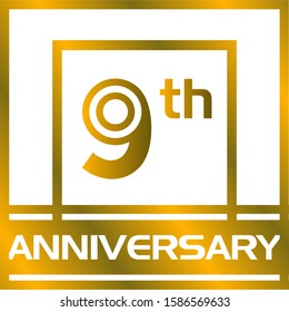 Anniversary 9th Gold Color Simple Vector Design