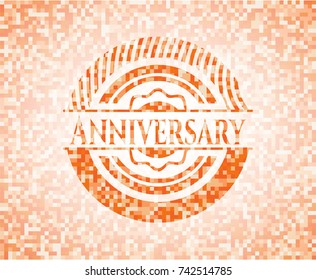 Anniversary abstract emblem, orange mosaic background