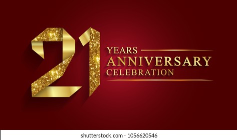 anniversary, aniversary, 21 years anniversary celebration logotype. Logo,ribbon golden number on red background.Numbers ribbon gold foil.