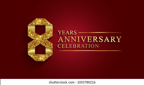 anniversary, aniversary, 8 years anniversary celebration logotype. Logo,ribbon golden number on red background.Numbers ribbon gold foil.