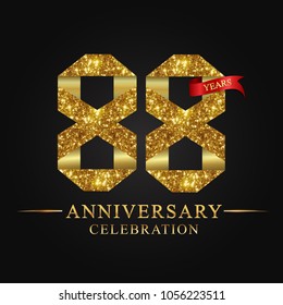 anniversary, aniversary, 88 years anniversary celebration logotype. Logo,ribbon golden number on black background.Numbers ribbon gold foil.