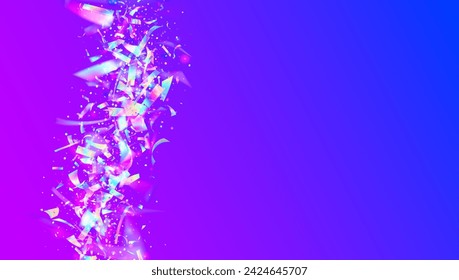 Antecedentes de aniversario. Brillo explosivo. Textura brillante. Banner de caída. Explosión iridiscente en lámina. Pink Happy Burst. Cinta de fiesta. Diseño aislado. Fondo de aniversario azul