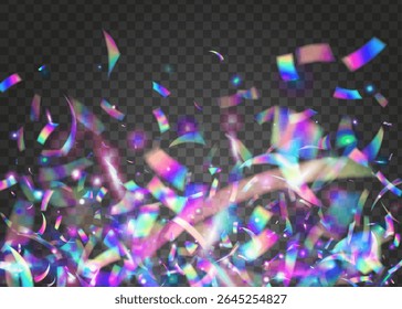 Anniversary Background. Glare Gradient. Hologram Confetti. Party Effect. Foil Iridescent Illustration. Purple Art Glitter. Isolated Tinsel. Digital Poster. Pink Anniversary Background