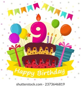 Anniversary background illustration, 9 year anniversary card, happy birthday card