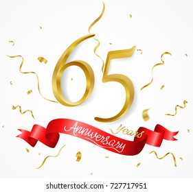anniversary background with red ribbon and gold confetti