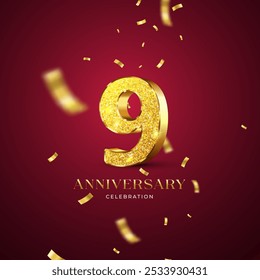 Anniversary background, set. 1, 2, 3, 4, 5, 6, 7, 8, 9,10 years. Birthday celebration, jubilee, wedding, invitation card design element with golden number. Vector illustration.
