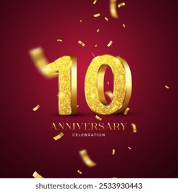 Anniversary background, set. 1, 2, 3, 4, 5, 6, 7, 8, 9,10 years. Birthday celebration, jubilee, wedding, invitation card design element with golden number. Vector illustration.
