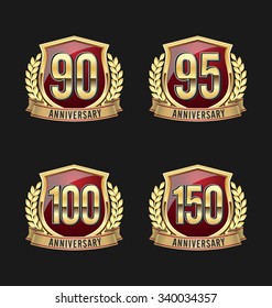 Anniversary Badge Gold and Red 90th, 95th,100th, 150th Years