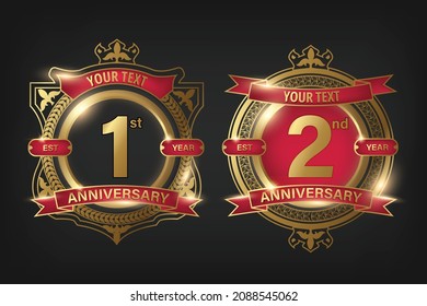Anniversary badge template with 1 and 2 