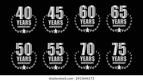 ANNIVERSARY BADGE VECTOR 40,45,50,55,60,65,70 AND 75 YEARS SILVER