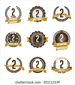 Anniversary Badge Vintage Back and Gold  2nd Year Celebration