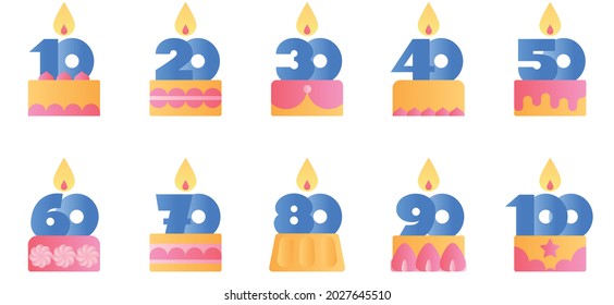 Anniversary badges  birthday cake  years label icons