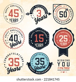 Anniversary Badges and Labels in Vintage Style