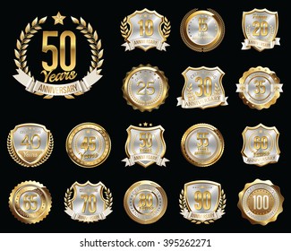 Anniversary Badges. Set of Golden Anniversary Signs.Gold and Silver. 