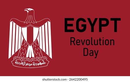 Anniversary banner Egypt Revolution Day. Coat of arms on the red background. Vector illustration	