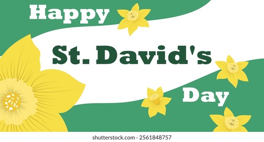 Anniversary banner Happy St. Davids Day. Holiday banner for website header background. Vector illustration with daffodil.