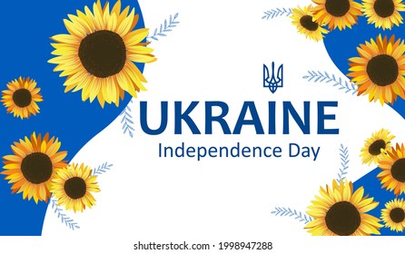 Anniversary banner Independence Day of Ukraine with sunflowers. Holiday in Ukraine 24th of august, vector illustration for poster