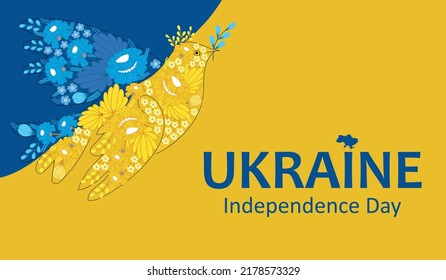 Jubiläumsbanner Unabhängigkeitstag der Ukraine. Friedenstruppe aus Blumen. Frieden in die Ukraine. Vektorgrafik	