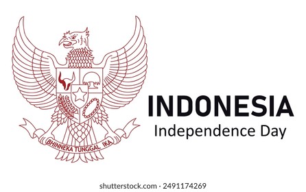 Anniversary banner Indonesian Independence Day. Coat of arms on the white background. Vector illustration