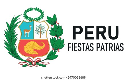 Anniversary banner Peru Fiestas Patrias. Coat of arms on the white background. Vector illustration	