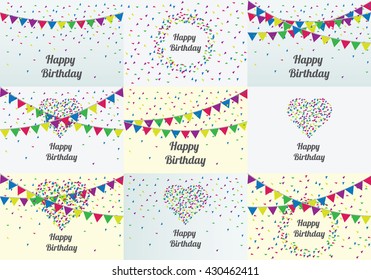 anniversary banner Sets. Party flags with confetti. Vector illustration.