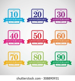 Anniversary batch. Celebration. Banner with ribbons. Stamp. Vector illustration