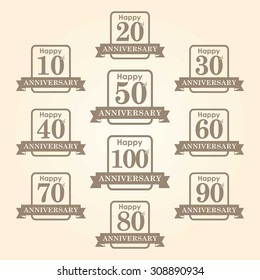 Anniversary batch. Celebration. Banner with ribbons. Stamp. Vector illustration