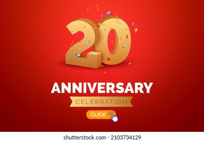 Anniversary birthday 20 years golden background. Happy vector poster 20th anniversary confetti celebration poster
