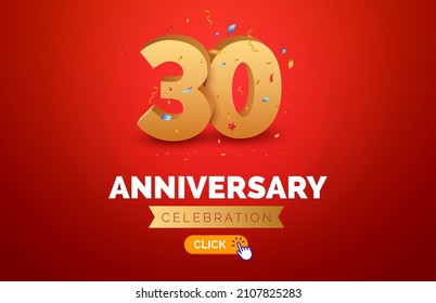 Anniversary birthday 30 years golden background. Happy vector poster 30th anniversary confetti celebration poster