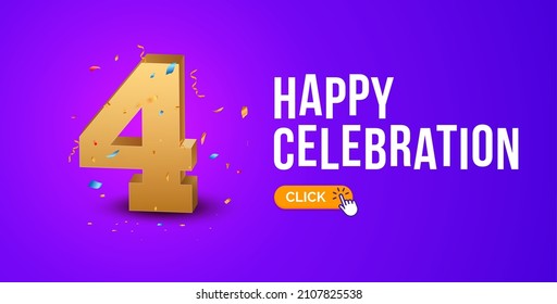 Anniversary birthday 4 years golden background. Happy vector poster 4 anniversary confetti celebration poster