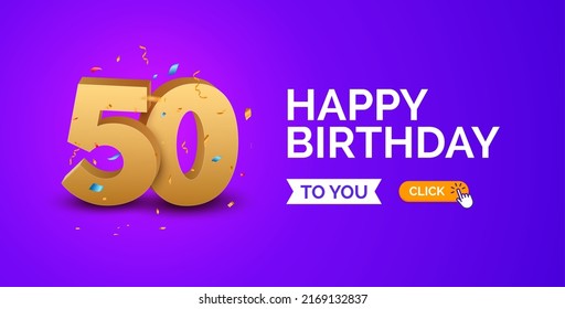 Anniversary birthday 50 years golden background. Happy vector poster 50 anniversary confetti celebration poster