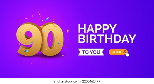 Anniversary birthday 90 years golden background. Happy vector poster 90 anniversary confetti celebration poster