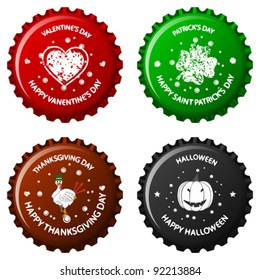 anniversary bottle caps against white background, abstract vector art illustration; image contains transparency