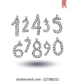 Anniversary Candle numbers icon, hand drawn vector illustration.
