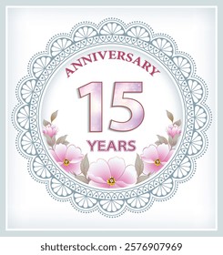 Anniversary card 15 years, festive background. Vector illustration	