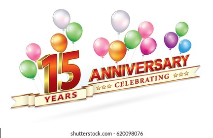 Anniversary card 15 years on a light background with balloons. Vector illustration