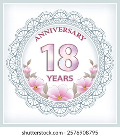 Anniversary card 18 years, festive background. Vector illustration