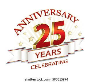 Anniversary card with 25 years on a light background. Vector illustration