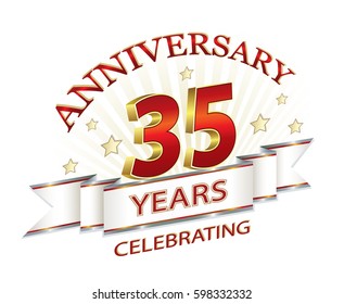 Anniversary card with 35 years on a light background. Vector illustration