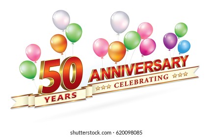 Anniversary card 50 years on a light background with balloons. Vector illustration