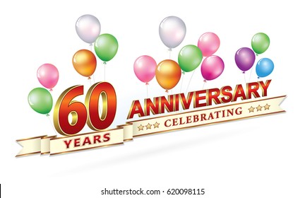 Anniversary card 60 years on a light background with balloons. Vector illustration