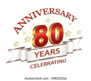 Anniversary card with 80 years on a light background. Vector illustration