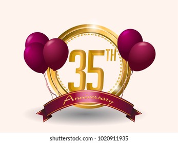 anniversary card design template with balloon and elegant golden circle.