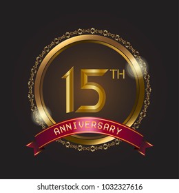 anniversary card design template with black background and golden circle